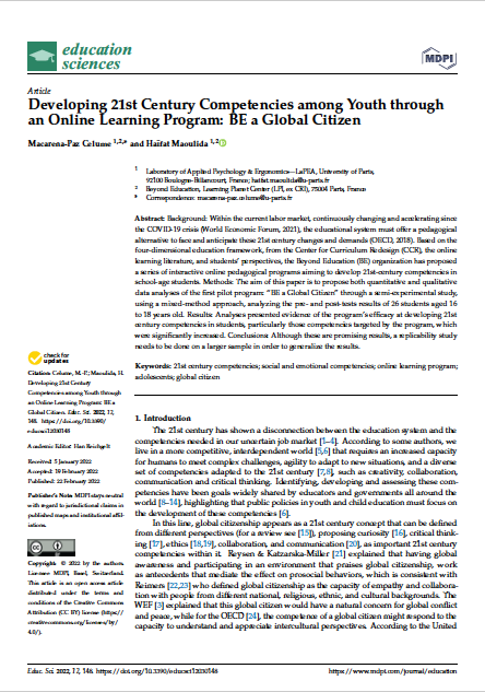 research article beyond education soft skills 21st century competencies among youth through an online learning program: be a global citizen